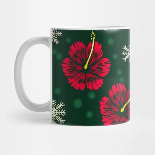 Tropical Floral Hibiscus Snowflakes Christmas Design Mug